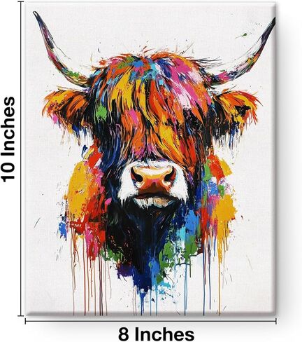 Colorful Highland Cow Wall Art Decor Modern Cow Canvas Print Poster Painting Pictures Animal Artwork Framed for Home Bedroom Bathroom Office Wall Decoration 8x10 Inches in Saudi Arabia