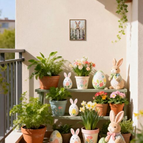 Framed Easter Bunny Wall Art, Cute Rabbit on Wooden Fence Poster Prints, Vintage Cottage Farmhouse Canvas Artwork, Rustic Easter Holiday Wall Decor for Kids Room Girls Bedroom Living Room 8x10in in Saudi Arabia