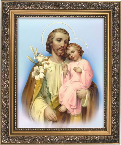 Gerffert Christian Wall Décor عمل فني مزخرف بإطار ذهبي، 11 × 13 بوصة، سانت جوزيف مع طفل in Kuwait