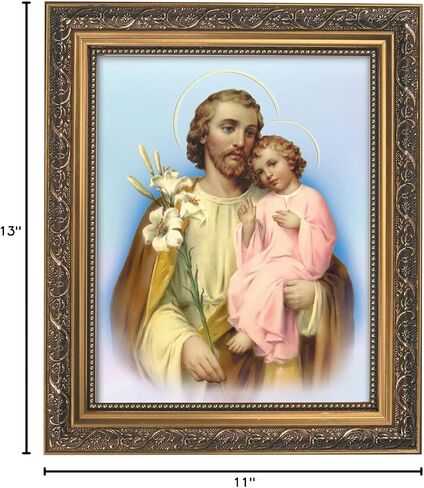 Gerffert Christian Wall Décor عمل فني مزخرف بإطار ذهبي، 11 × 13 بوصة، سانت جوزيف مع طفل in Kuwait