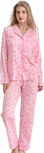 100% Cotton Pajamas for Women 2 Piece PJs Set Purple L Long Sleeve with 3 Pockets Button Down Sleepwear in Kuwait