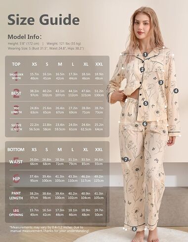 100% Cotton Pajamas for Women 2 Piece PJs Set Purple L Long Sleeve with 3 Pockets Button Down Sleepwear in Saudi Arabia