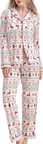 100% Cotton Pajamas for Women 2 Piece PJs Set Purple L Long Sleeve with 3 Pockets Button Down Sleepwear in Saudi Arabia