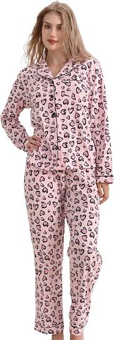 100% Cotton Pajamas for Women 2 Piece PJs Set Purple L Long Sleeve with 3 Pockets Button Down Sleepwear in Saudi Arabia