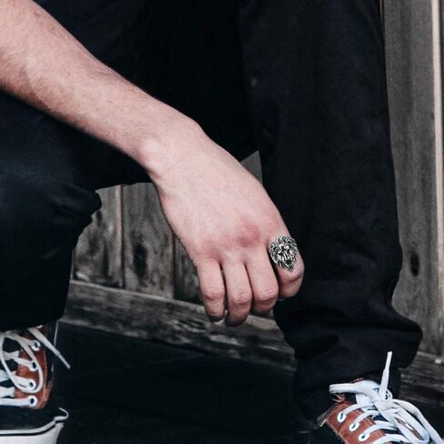OIDEA Gothic Lion Head Rings for Men: Punk Style Stainless Steel Men's Rings Vintage Statement Ring Cocktail Party Bikers Signet Ring Band Jewelry Gifts, Size 7-14 in Saudi Arabia