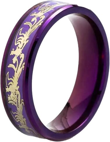 Nine Purple Fire Energy Ring Set - Titanium Steel Yin Yang Dragon & Phoenix Couple Bands, 2024 Feng Shui Jewelry with Cosmic Flame Design (8mm Wide, Size 6-11) in Saudi Arabia