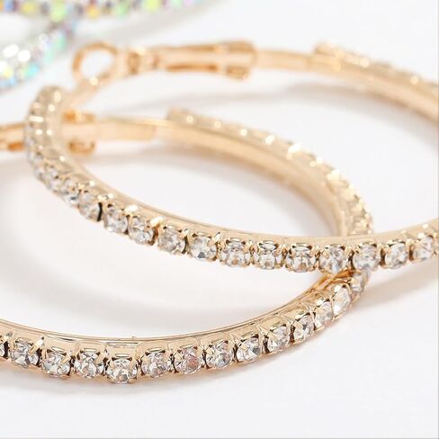 3 Pairs Rhinestone Earrings 14K Gold Plated Hoop Earrings Crystal Hoop Earring Sparkly Big Circle Stud Ears Jewelry for Women in Saudi Arabia