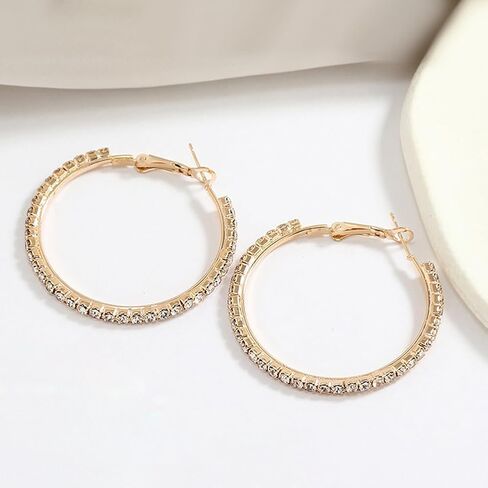 3 Pairs Rhinestone Earrings 14K Gold Plated Hoop Earrings Crystal Hoop Earring Sparkly Big Circle Stud Ears Jewelry for Women in Saudi Arabia
