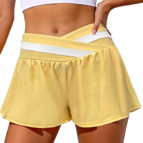 2 in 1 Flowy Shorts for Women High Waisted Crossover Athletic Butterfly Shorts with Pockets for Tennis Yoga Dance Run in Saudi Arabia