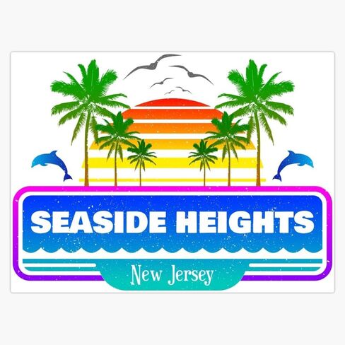 MAGNET Seaside Heights Beach New Jersey, Tropical Palm Trees Sunset Magnetic Bumper Sticker 5" in Saudi Arabia