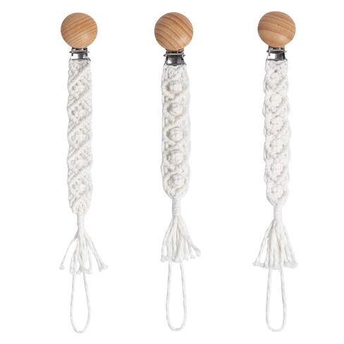 Pacifier Clip for Boys Girls Boho Handmade Braided Baby Pacifier Holder Leash Wooden Clips Cotton Unisex Baby Shower Birthday Gift Christmas Gift (Pattern 2) in Kuwait