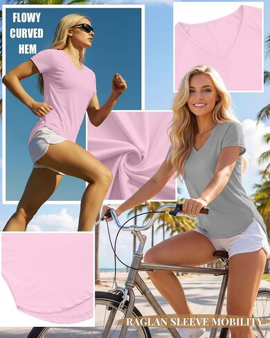 4 Pack Women's Short Sleeve Workout Shirts V Neck Slim Fit Blouses with Curved Hem Gym Yoga Activewear in Saudi Arabia