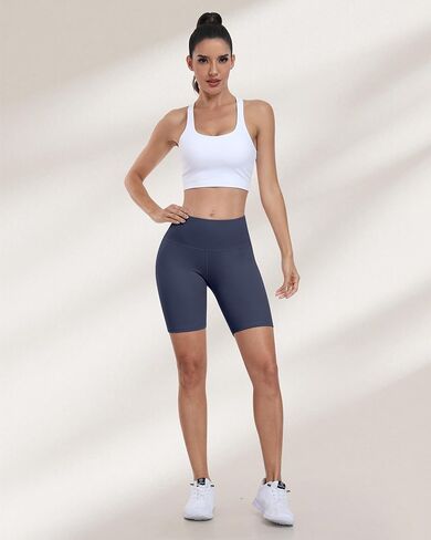 Workout Biker Shorts for Women, 8" High Waisted Tummy Control Soft Booty Athletic Gym Yoga Shorts in Kuwait
