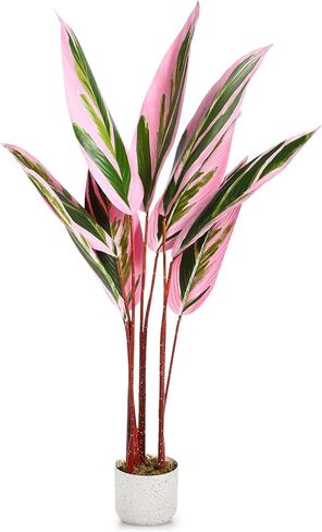 4Ft Artificial Tree Decorative Evergreen Faux Bird of Paradise Plant, Fake Tropical Traveler's Palm Tree in Pot, Indoor House Plants for Living Room Porch Entryway Office in Kuwait