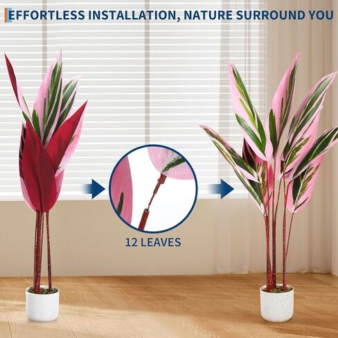 4Ft Artificial Tree Decorative Evergreen Faux Bird of Paradise Plant, Fake Tropical Traveler's Palm Tree in Pot, Indoor House Plants for Living Room Porch Entryway Office in Kuwait