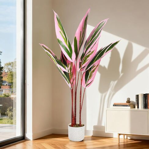 4Ft Artificial Tree Decorative Evergreen Faux Bird of Paradise Plant, Fake Tropical Traveler's Palm Tree in Pot, Indoor House Plants for Living Room Porch Entryway Office in Kuwait