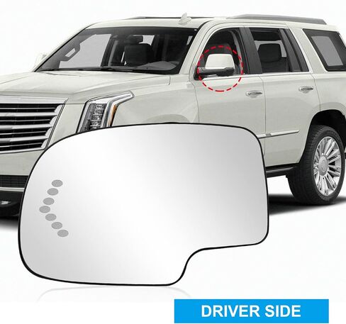 Driver Side Heated Mirror Glass Replacement for Cadillac Escalade ESV EXT 2003-2007 Silverado Suburban 1500 Left Heat Mirror Glass Exterior Convex Turn Signal Replace GM1324102 88944391 in Saudi Arabia