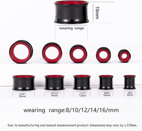 أنفاق قياس الأذن فانكولا 0 جرام 00 جرام، قطعتان من سدادات الأذن المزدوجة المتوهجة، مجوهرات تمديد الأذن من الفولاذ المقاوم للصدأ للأذنين الممدودة (8 مم - 16 مم) in Kuwait