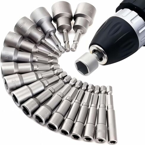 14-Pcs Hex Shank Nut Driver Set, Drill Socket Set with 1/4-Inch Impact Nut Driver Sockets, Metric & SAE Socket Set for Power Drills in Saudi Arabia