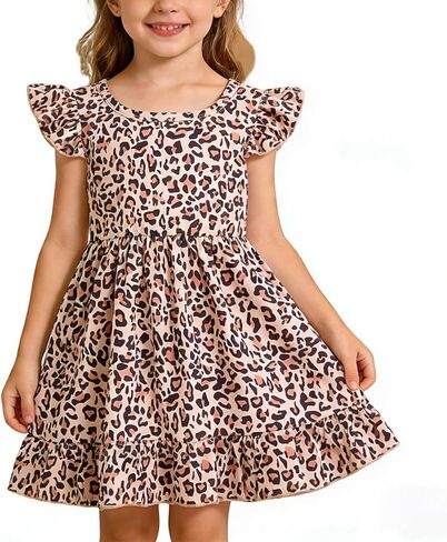 Toddler Girl Dresses Flutter Sleeve Summer Clothes School Outfit Girls Casual Swing Ruffle Dress 1-7 Years in Saudi Arabia