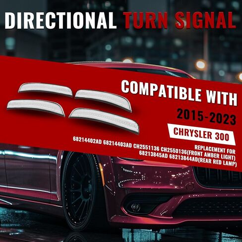 HECASA LED Side Marker Lights Compatible with 2015-2023 Chrysler 300 Replacement for CH2551136 CH2550136 Bumper Signal Parking Lamps 4Pcs Clear Lens Front Yellow Rear Red LED in Saudi Arabia
