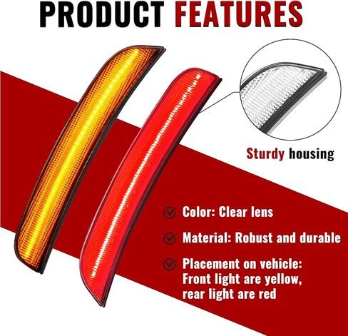 HECASA LED Side Marker Lights Compatible with 2015-2023 Chrysler 300 Replacement for CH2551136 CH2550136 Bumper Signal Parking Lamps 4Pcs Clear Lens Front Yellow Rear Red LED in Saudi Arabia