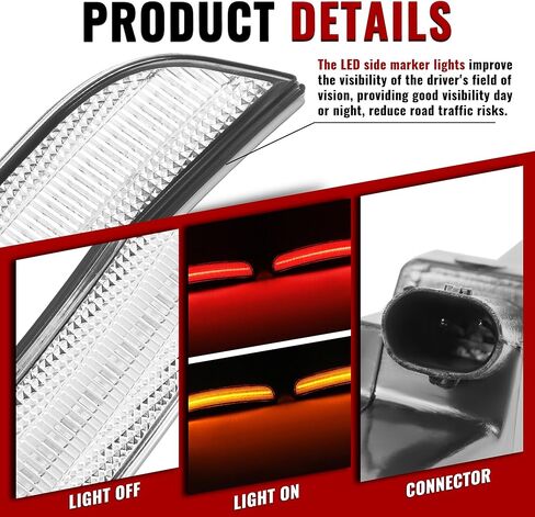 HECASA LED Side Marker Lights Compatible with 2015-2023 Chrysler 300 Replacement for CH2551136 CH2550136 Bumper Signal Parking Lamps 4Pcs Clear Lens Front Yellow Rear Red LED in Saudi Arabia