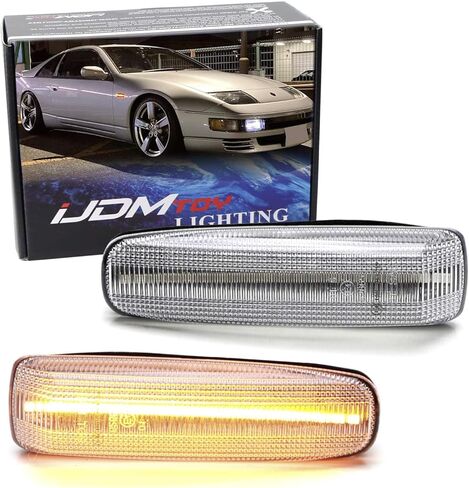 iJDMTOY JDM-Spec عدسة مدخنة سوداء اللون من العنبر LED وميض متسلسل أمامي على شكل علامة جانبية مع أسلاك توصيل متوافقة مع 1990-96 Nissan 300ZX Fairlady Z Z32 (تتطلب تعديلات لنماذج الولايات المتحدة) in Saudi Arabia