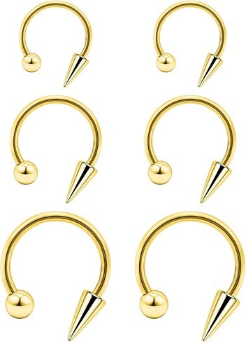 Snake Bites Lip Piercing Jewelry 16G 6PCS Horseshoe Labret Rings with Long Spike & Ball 8mm 10mm 12mm Surgical Steel Lip Rings Snakebite Piercings for Women Men in Saudi Arabia