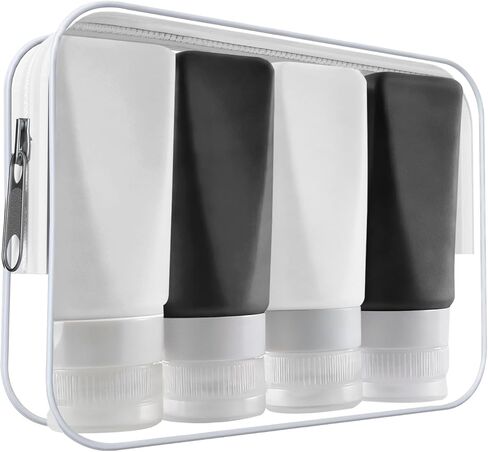 زجاجات سفر مقاومة للتسرب، 3 أونصة من السيليكون المعتمد من إدارة أمن المواصلات الأمريكية، مجموعة حاويات قابلة لإعادة الملء لمستحضرات التجميل والشامبو والبلسم in Kuwait