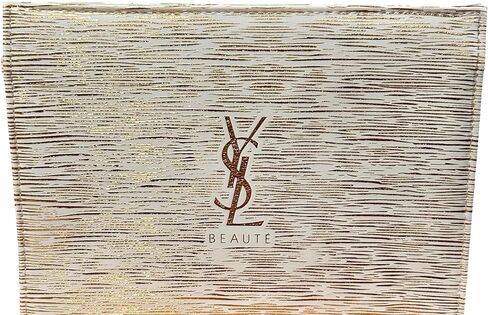 حقيبة مكياج Yves Saint Laurent YSL لمستحضرات التجميل باللون الأبيض والذهبي بسحاب حقيبة مكياج YSL Fragrance Bag (8.5L X 6H X 3W) - 2446 in Saudi Arabia