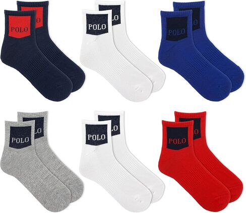 جورب ربع سنوي للرجال من POLO RALPH LAUREN مكون من 6 قطع بشعار مربع، متنوع، 10-13 in Saudi Arabia
