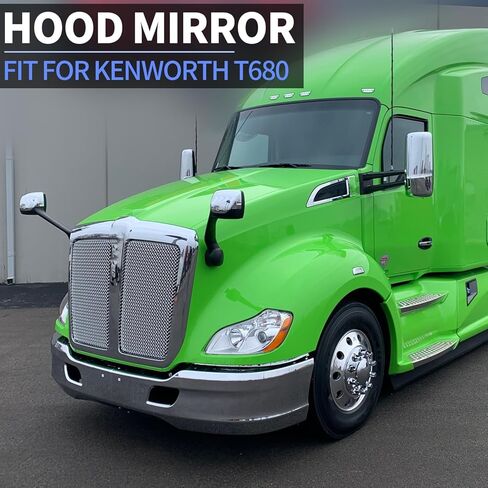 Hood Mirrors with Turn Signal Light Fit for 2013-2020 Kenworth T680 Left and Right Pair Hood Mirrors Fit for 2010-2017 Peterbilt 579 587(Chrome with turn light) in Kuwait
