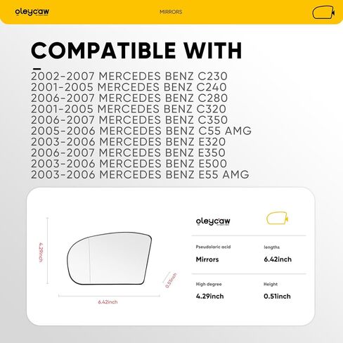 Driver Side Mirror Compatible with 2001-2007 Mercedes Benz C Class W203 C230 C240 C280 C320 C350 C55 AMG, 2003-2006 E Class W211 E320 E350 E500 E55 AMG, Left Side Mirrors, Heated in Saudi Arabia