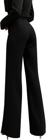 Ulovmi سروال نسائي عالي الخصر وواسع الساق، بنطلون كاجوال للعمل المكتبي، بنطلون بالازو، أسود، مقاس X-Large in Kuwait