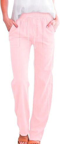 DASAYO Womens Linen Pants Straight Leg Business Casual Dress Pant with Pockets Trendy Summer Lounge Travel Beach Outfits 2026 in Kuwait