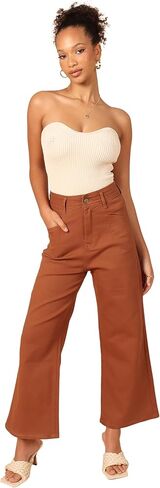 Petal & Pup Women's Georgette High Waisted Straight Leg Pants - Brown in Saudi Arabia