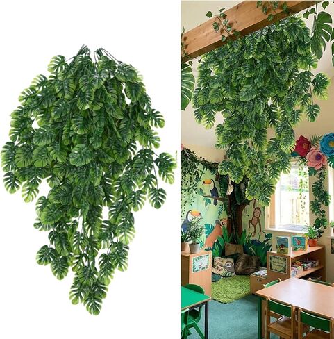 10 Pack Rainforest Hanging Plants for Vbs Jungle Party Decorations Artificial Turtle Leaves Vine 2026 Tropical Safari Rainforest Faux Vine Vacation Bible School Waterfall Church Classroom decor in Saudi Arabia