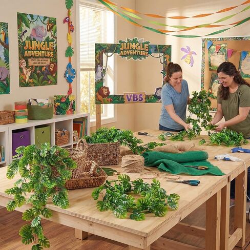 10 Pack Rainforest Hanging Plants for Vbs Jungle Party Decorations Artificial Turtle Leaves Vine 2026 Tropical Safari Rainforest Faux Vine Vacation Bible School Waterfall Church Classroom decor in Saudi Arabia