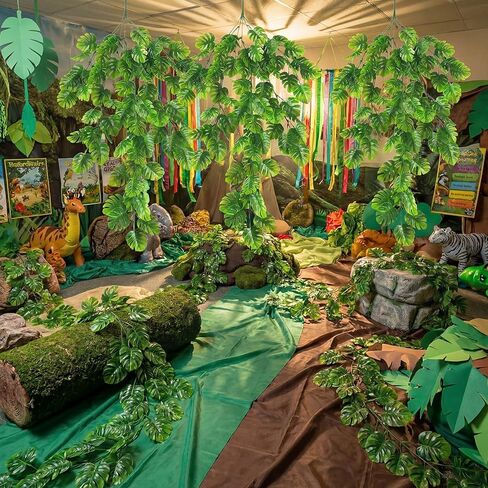 10 Pack Rainforest Hanging Plants for Vbs Jungle Party Decorations Artificial Turtle Leaves Vine 2026 Tropical Safari Rainforest Faux Vine Vacation Bible School Waterfall Church Classroom decor in Saudi Arabia