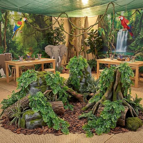 10 Pack Rainforest Hanging Plants for Vbs Jungle Party Decorations Artificial Turtle Leaves Vine 2026 Tropical Safari Rainforest Faux Vine Vacation Bible School Waterfall Church Classroom decor in Saudi Arabia