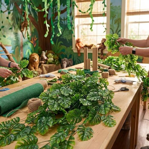 10 Pack Rainforest Hanging Plants for Vbs Jungle Party Decorations Artificial Turtle Leaves Vine 2026 Tropical Safari Rainforest Faux Vine Vacation Bible School Waterfall Church Classroom decor in Saudi Arabia