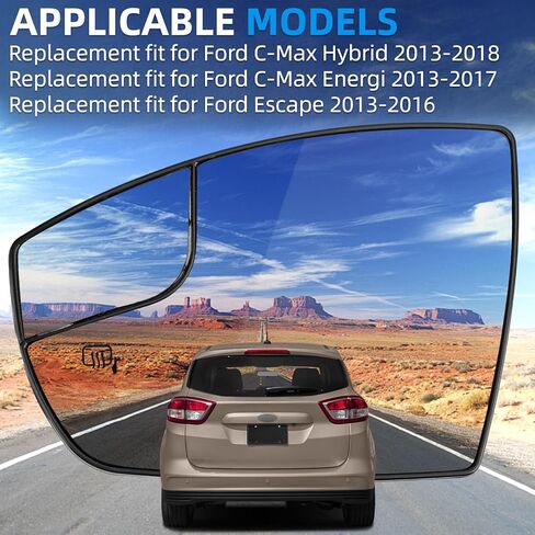 استبدال مرآة جانبية للسائق لسيارة Ford Escape 2013 2014 2015 2016، C-Max Hybrid 2013-2018، C-Max Energi 2013-2017 - زجاج مرآة الجانب الأيسر، زجاج مرايا الرؤية الخلفية مع تسخين الطاقة in Saudi Arabia