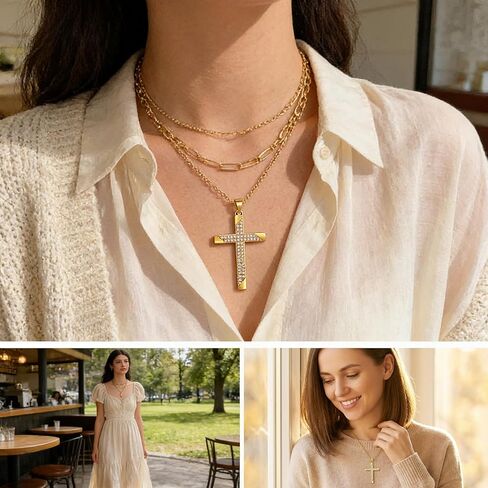 Dainty Gold Cross Necklace for Women 14K Gold Christian Faith Religious Jewelry Cross Pendant with Cubic Zircon for Mom Valentine's Day Birthday Mother's Day Gifts in Kuwait