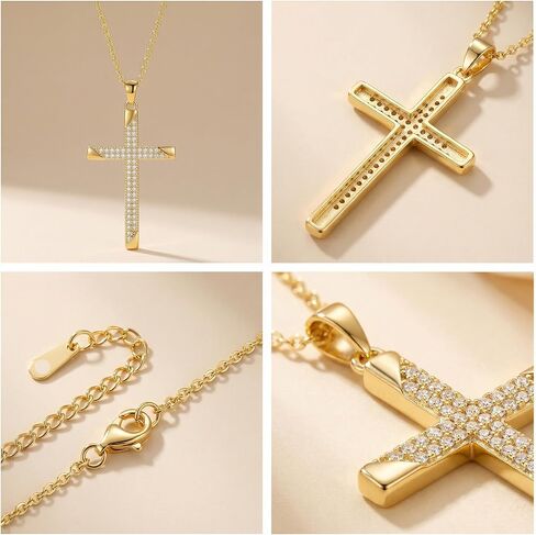 Dainty Gold Cross Necklace for Women 14K Gold Christian Faith Religious Jewelry Cross Pendant with Cubic Zircon for Mom Valentine's Day Birthday Mother's Day Gifts in Kuwait