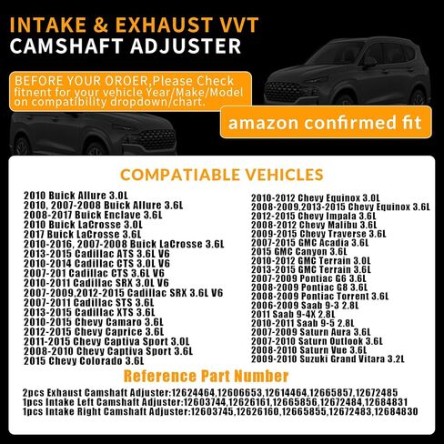 4PCS Intake & Exhaust Camshaft VVT Sprocket Compatible with Chevy Equinox Impala/GMC Canyon Acadia/Cadillac ATS CTS/Buick Enclave 3.0L 3.6L 2006-2017 Replaces # 12624464 12626160 12626161 in Kuwait