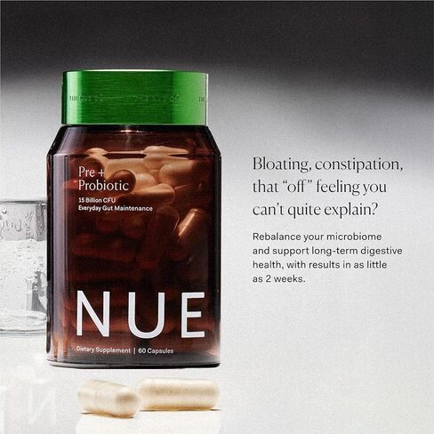 The Nue Co. مكمل البريبيوتيك + البروبيوتيك، يدعم صحة الأمعاء، القائم على التوليفات الحيوية والأبواغ، تخفيف القولون العصبي، المناعة، والجلد، نباتي، خالي من الغلوتين، 60 كبسولة in Kuwait