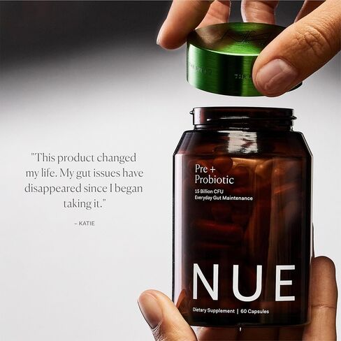 The Nue Co. مكمل البريبيوتيك + البروبيوتيك، يدعم صحة الأمعاء، القائم على التوليفات الحيوية والأبواغ، تخفيف القولون العصبي، المناعة، والجلد، نباتي، خالي من الغلوتين، 60 كبسولة in Kuwait