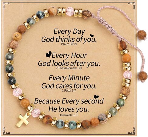 Easter Basket Stuffers for Teens, Christian Easter Gifts for Women, Cross Bracelets for Women Baptism Gifts for Girl Natural Stone Bead Bracelet Communion Confirmation Catholic Gift Jewelry in Kuwait