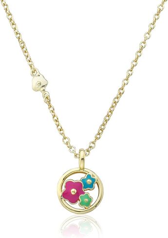 Frosted Flowers14K Gold Plated Disc Pendant Accented with Multi Color Enamel Cut Out Flowers Chain Necklace/ 14" + 2" in Saudi Arabia